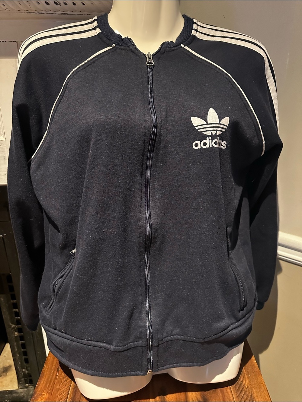 Vintage Style adidas Navy Blue Zip-Up Trefoil Track Jacket